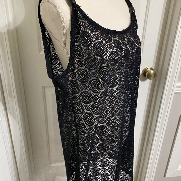 L Croft & Barrow Black Mesh Swim Coverup w/Bead Accents at Front Shoulders - Picture 3 of 9